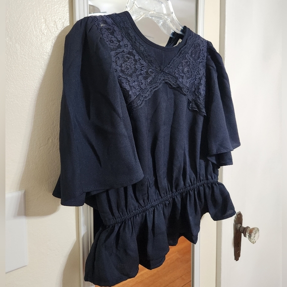 Express Navy Blue Lace Open Back Top Blouse - Picture 2 of 10
